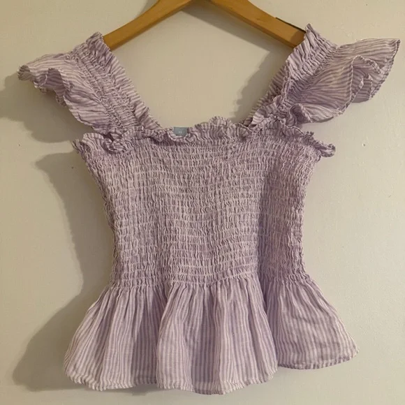Hill House The Paz Top Linen Women's Size S Lilac Stripe - Picture 6 of 7